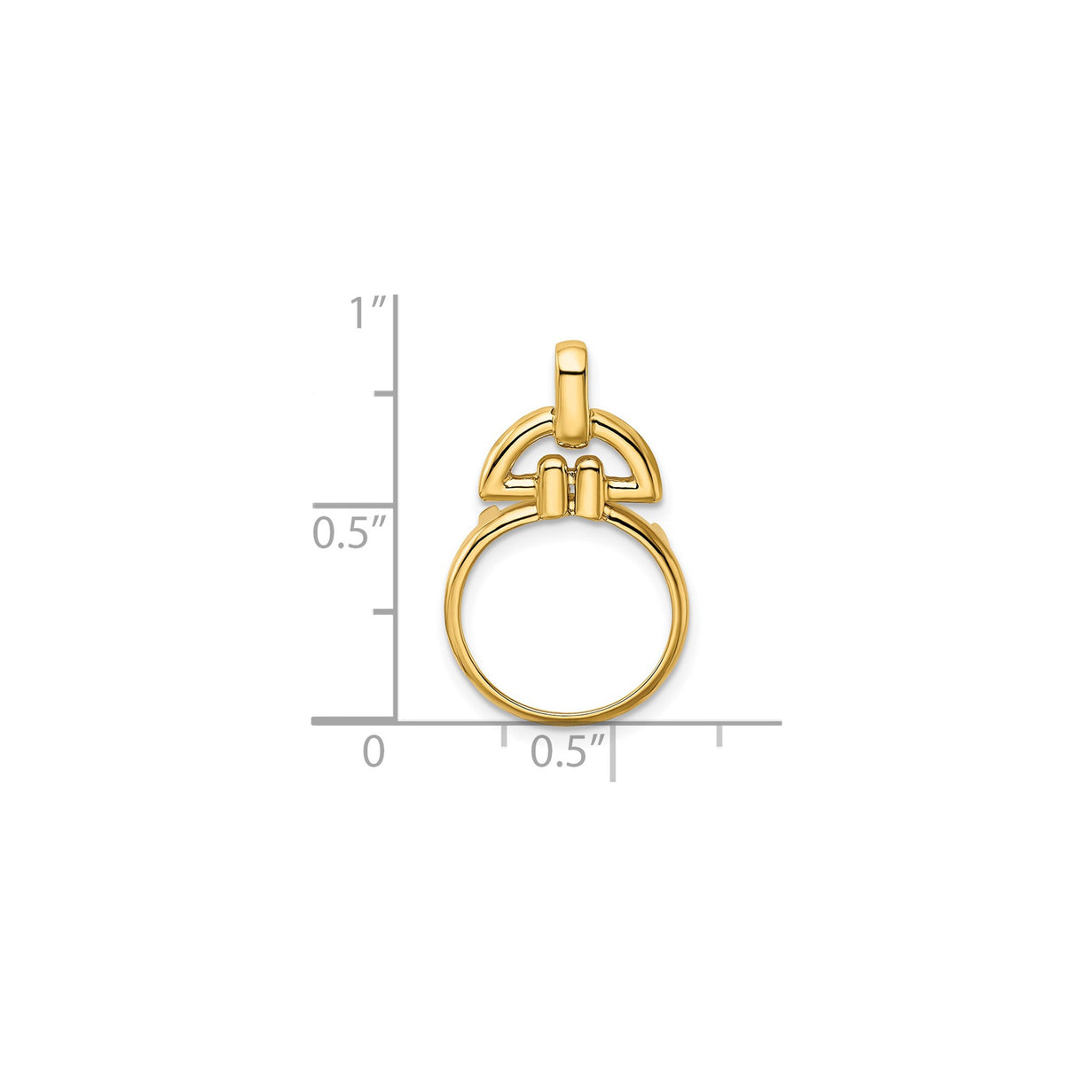 14 mm 14k Yellow Gold coin bezel pendant for US 3¢ Trime Three Cent Silver — size reference (ruler)