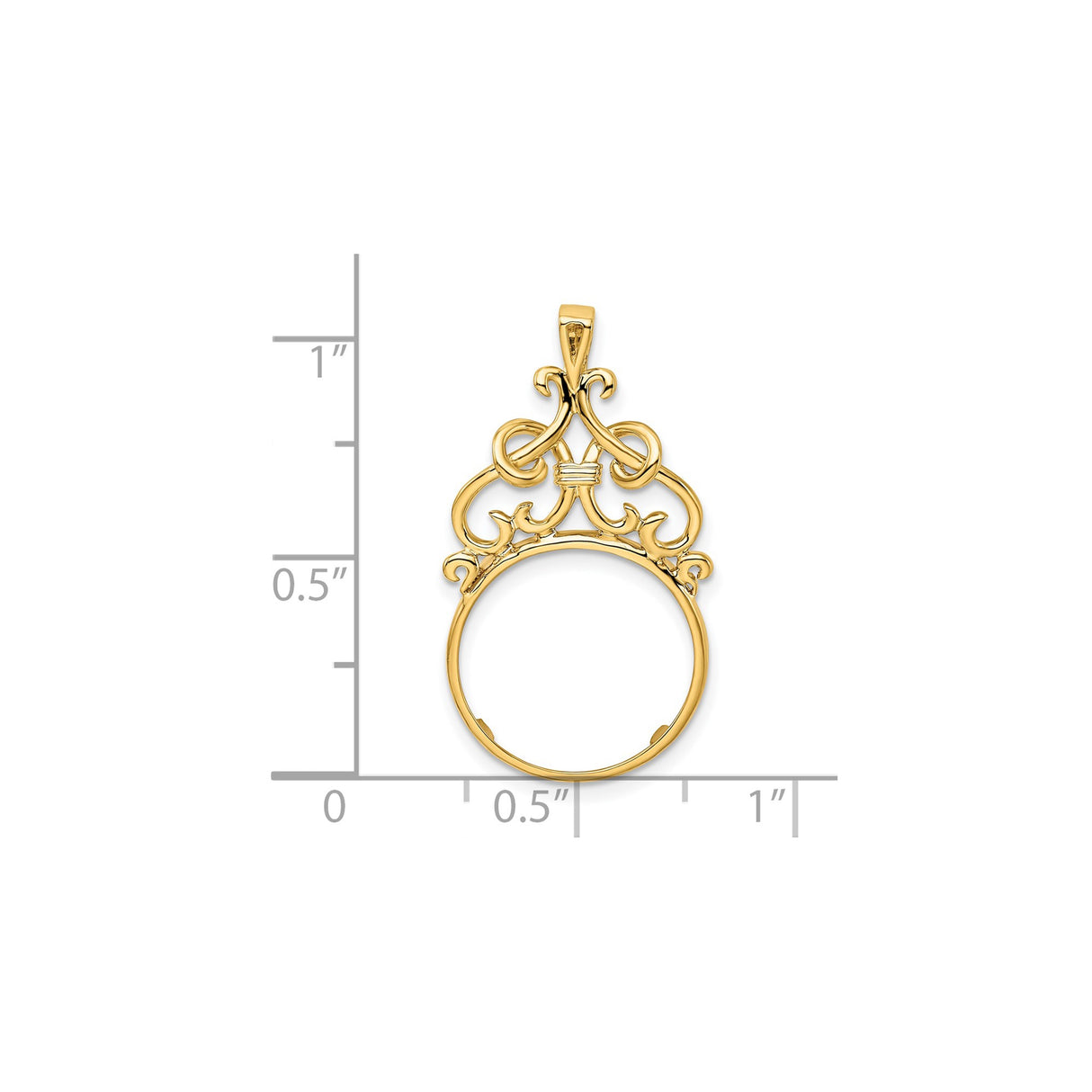 14 mm 14k Yellow Gold coin bezel pendant for US 3¢ Trime Three Cent Silver — size reference (ruler)