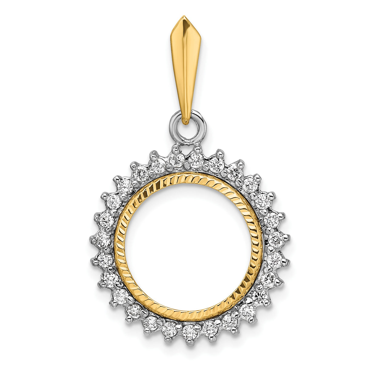 14 mm 14k Multi-Tone Gold coin bezel pendant for US 3¢ Trime Three Cent Silver