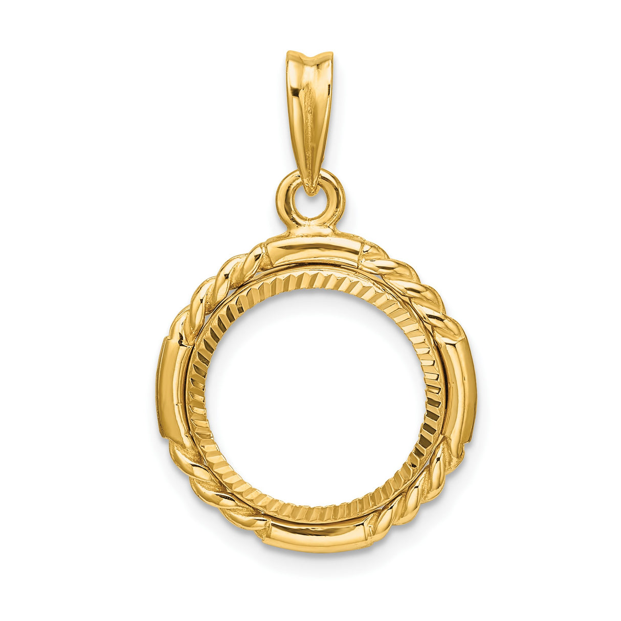 14 mm 14k Yellow Gold coin bezel pendant for US 3¢ Trime Three Cent Silver