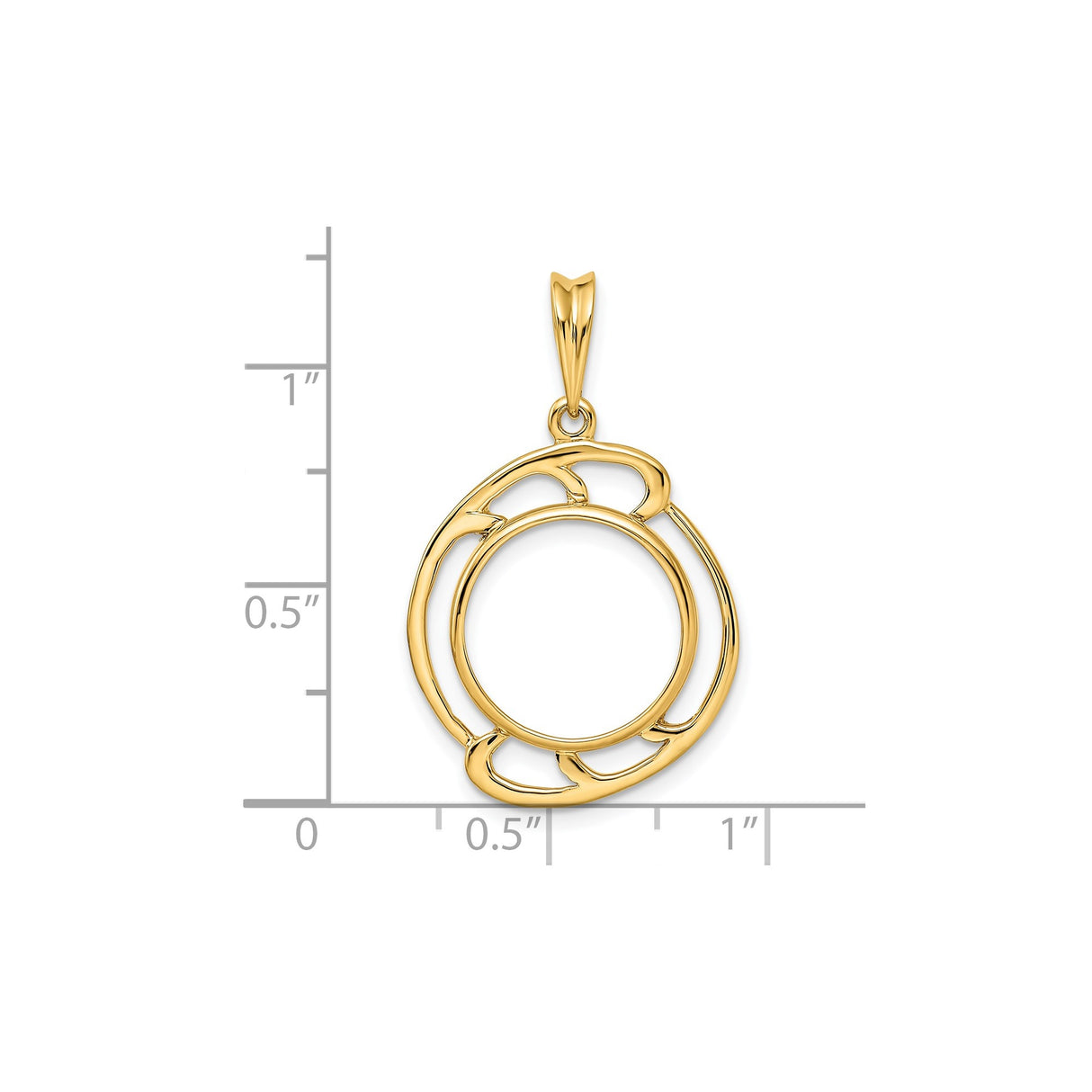 14 mm 14k Yellow Gold coin bezel pendant for US 3¢ Trime Three Cent Silver — size reference (ruler)