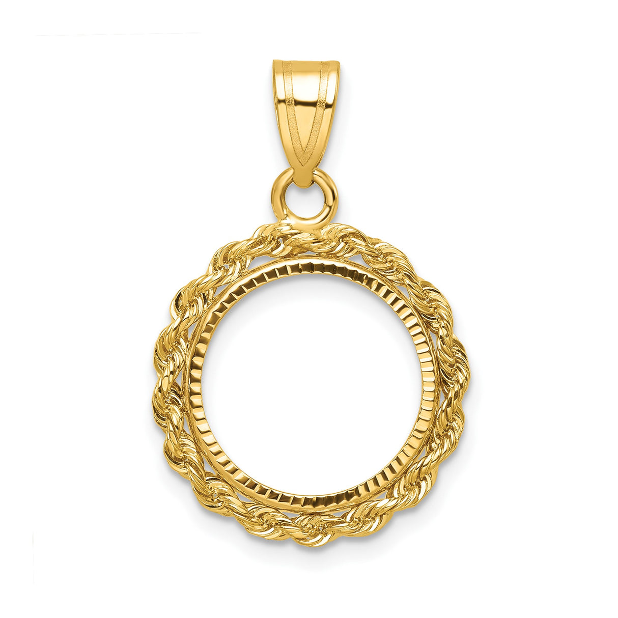 14 mm 14k Yellow Gold coin bezel pendant for US 3¢ Trime Three Cent Silver