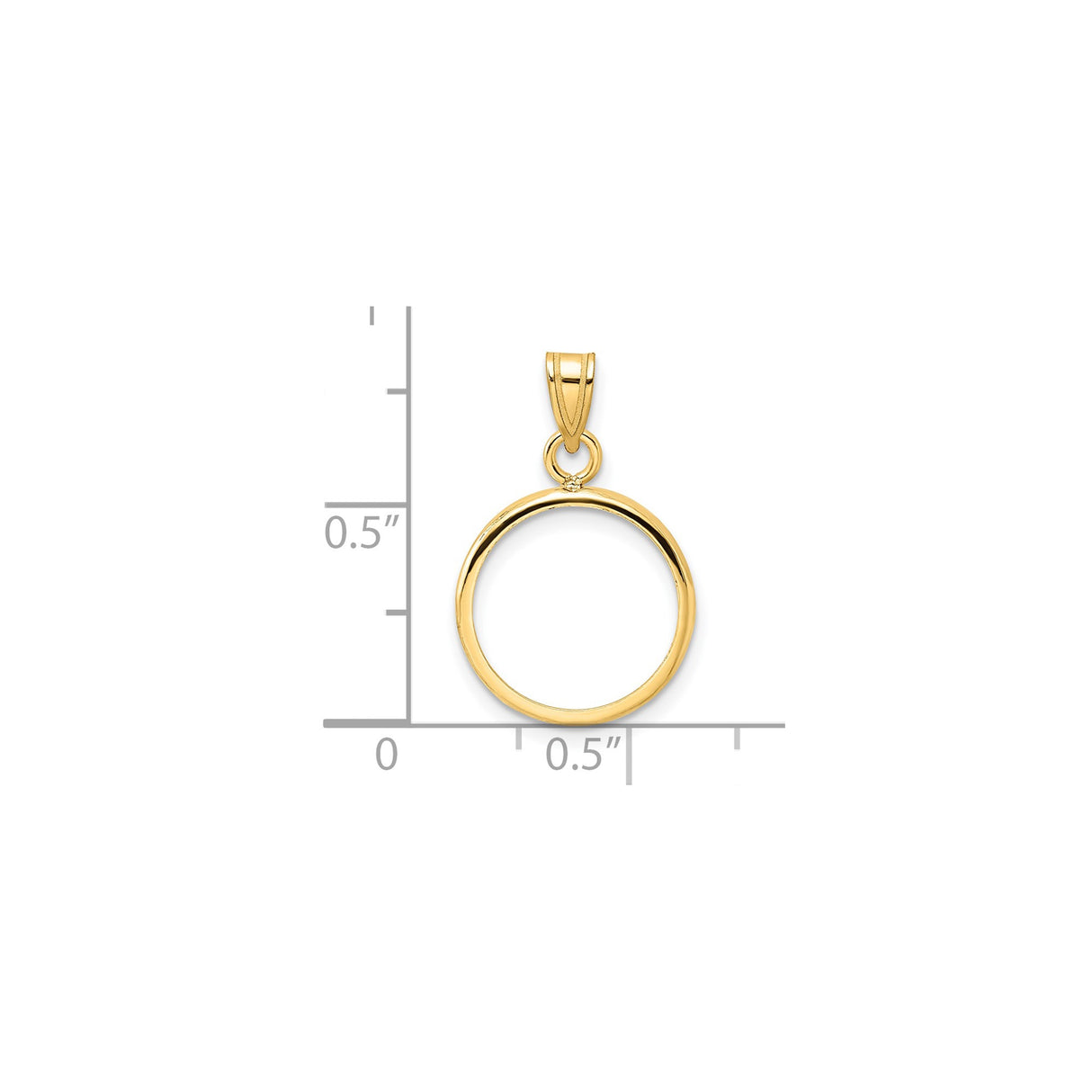 14 mm 14k Yellow Gold coin bezel pendant for US 3¢ Trime Three Cent Silver — size reference (ruler)