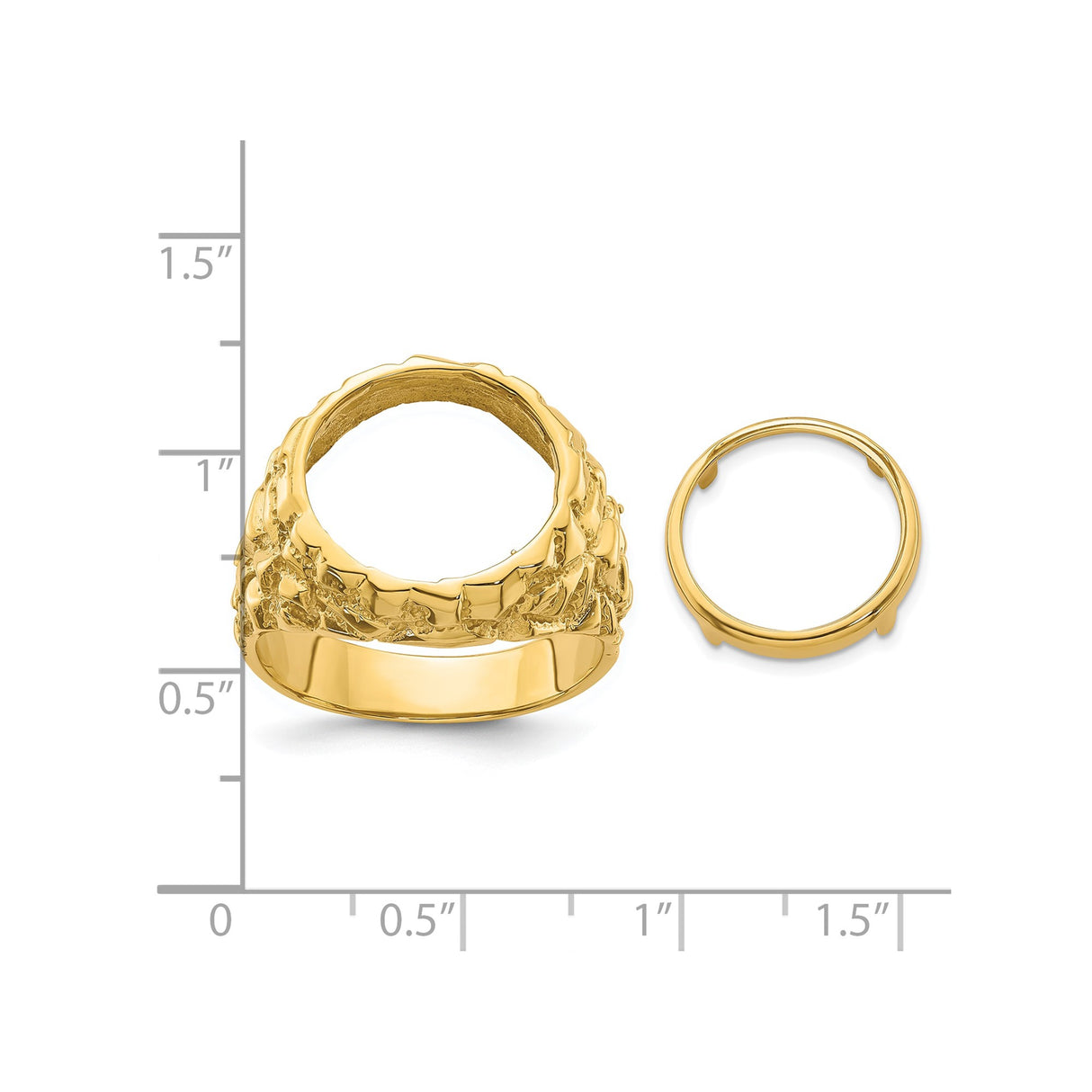 14 mm 14k Yellow Gold coin bezel ring for US 3¢ Trime Three Cent Silver — size reference (ruler)
