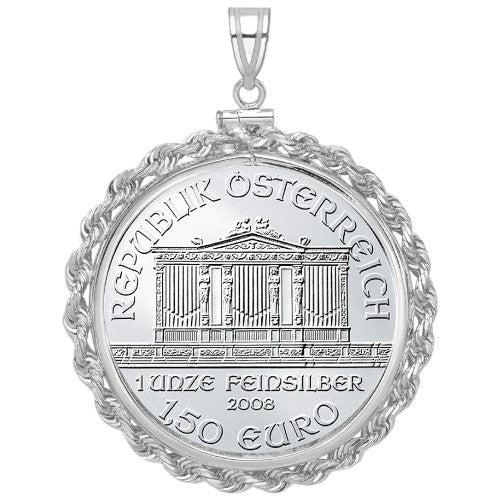 Silver Philharmonic, representative coin in a bezel