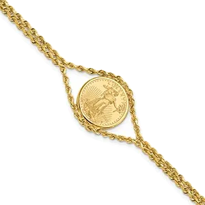 American Eagle in gold coin bezel bracelet, secure collectible coin jewelry setting