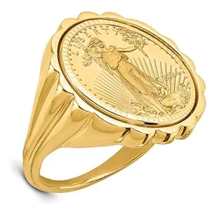 American Eagle in gold coin bezel ring, secure collectible coin jewelry setting