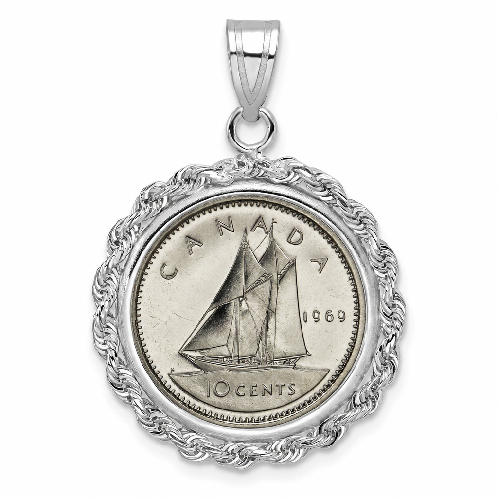 Canadian Dime shown in a white gold bezel
