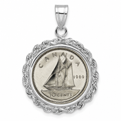 Canadian Dime shown in a white gold bezel