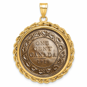 Canadian Large Cent shown in a yellow gold bezel