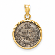 Canadian Silver Five Cents Fishscale shown in a yellow gold bezel