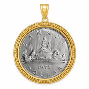 Canadian Voyageur Dollar shown in a yellow gold bezel