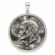 Eisenhower Dollar shown in a 14k white gold bezel
