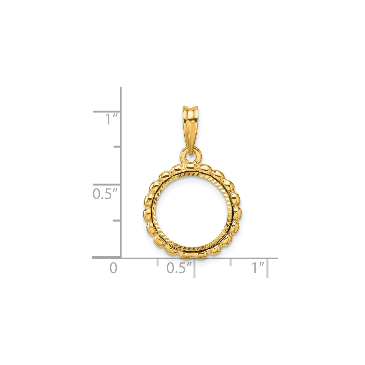 13 mm 14k Yellow Gold coin bezel for 13 mm Coin — size reference (ruler)