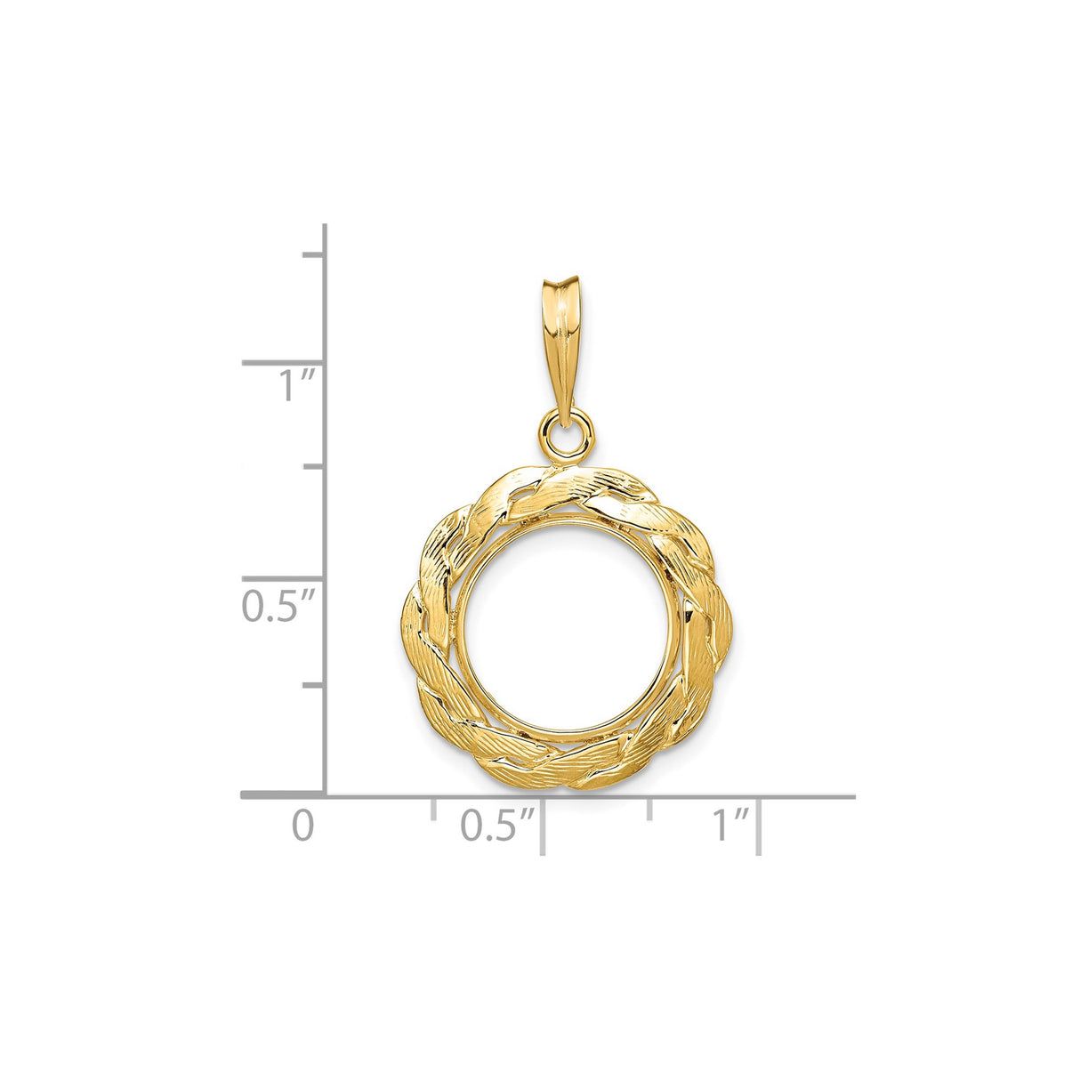 13 mm 14k Yellow Gold coin bezel for 13 mm Coin — size reference (ruler)