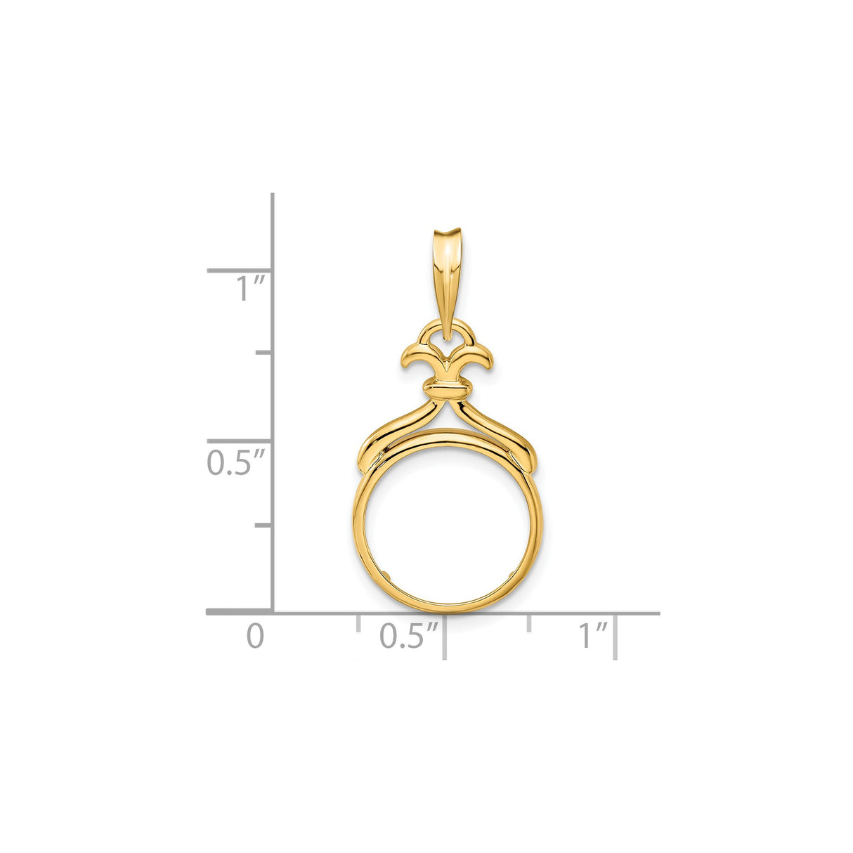 14 mm 14k Yellow Gold coin bezel for 14 mm Coin — size reference (ruler)