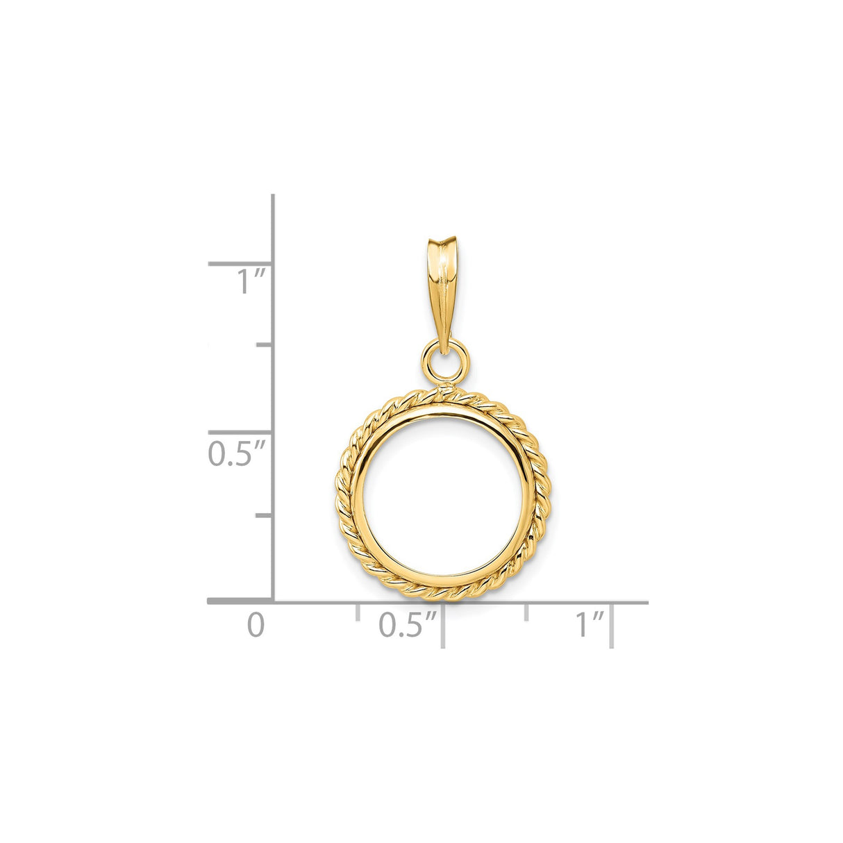 14 mm 14k Yellow Gold coin bezel for 14 mm Coin — size reference (ruler)