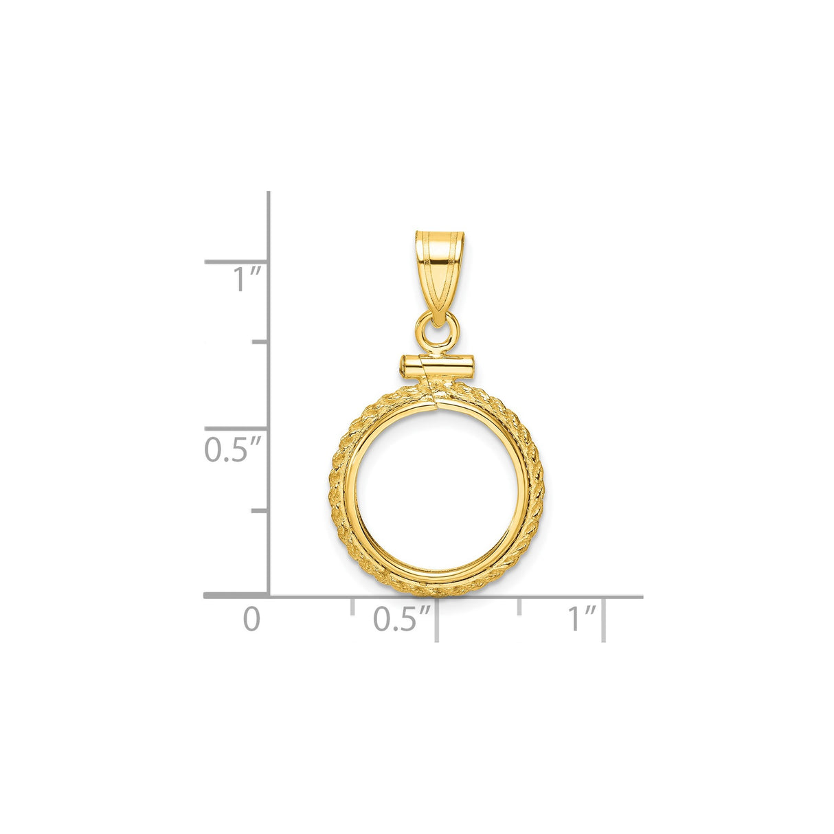 14 mm 14k Yellow Gold coin bezel for 14 mm Coin — size reference (ruler)