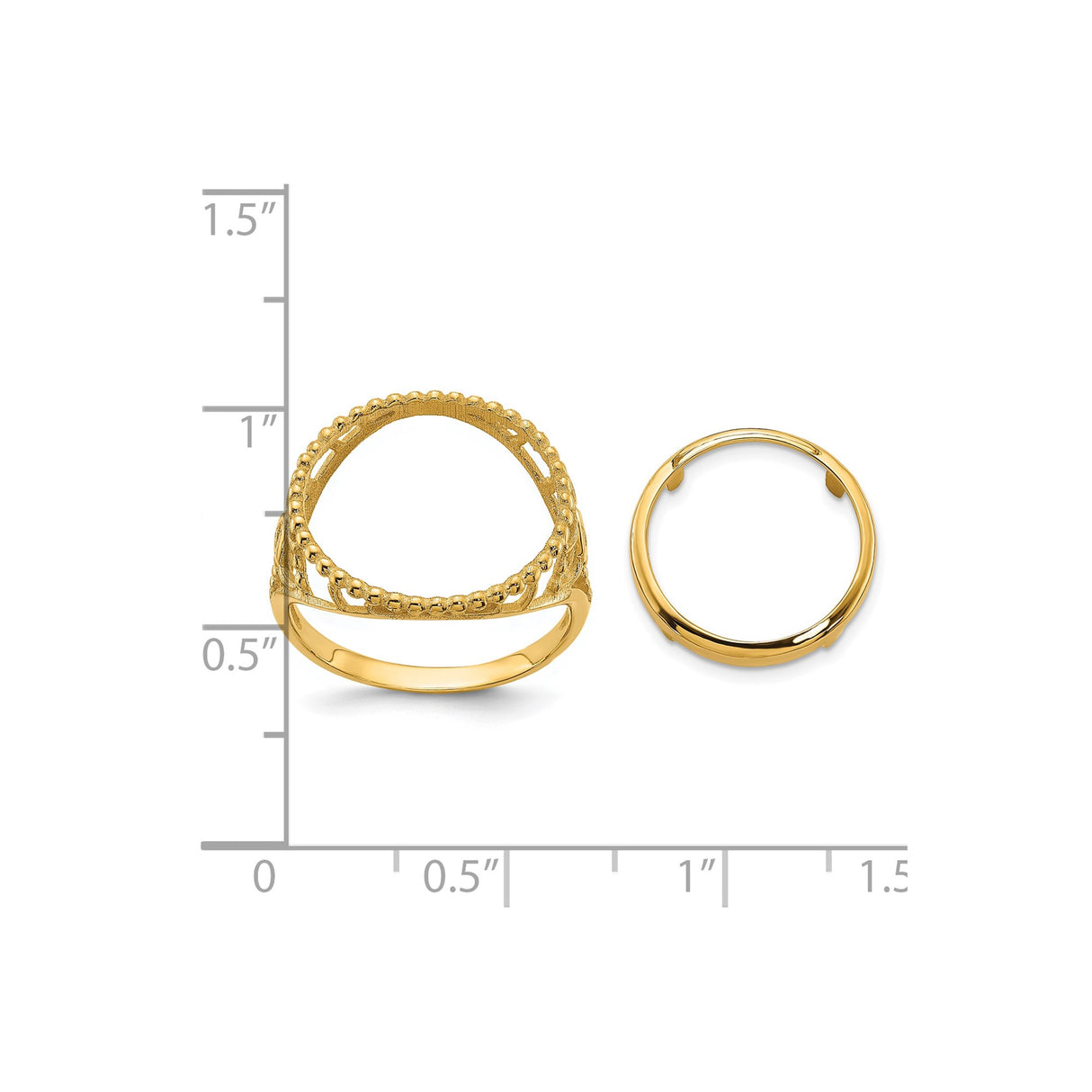 14 mm 14k Yellow Gold coin bezel for 14 mm Coin — size reference (ruler)
