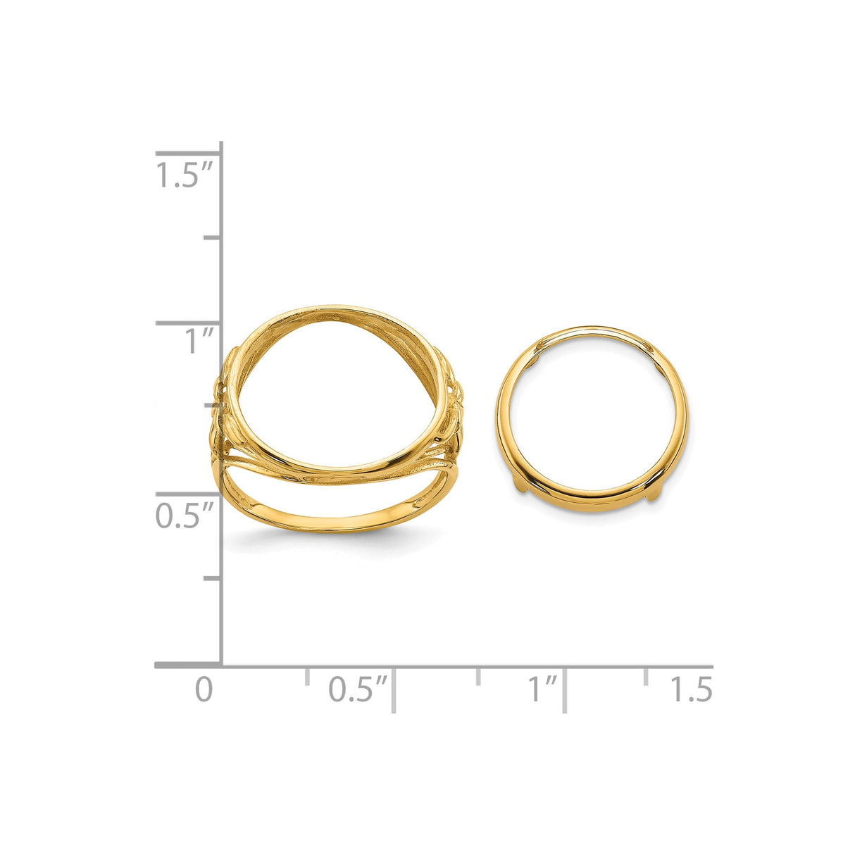 14 mm 14k Yellow Gold coin bezel for 14 mm Coin — size reference (ruler)