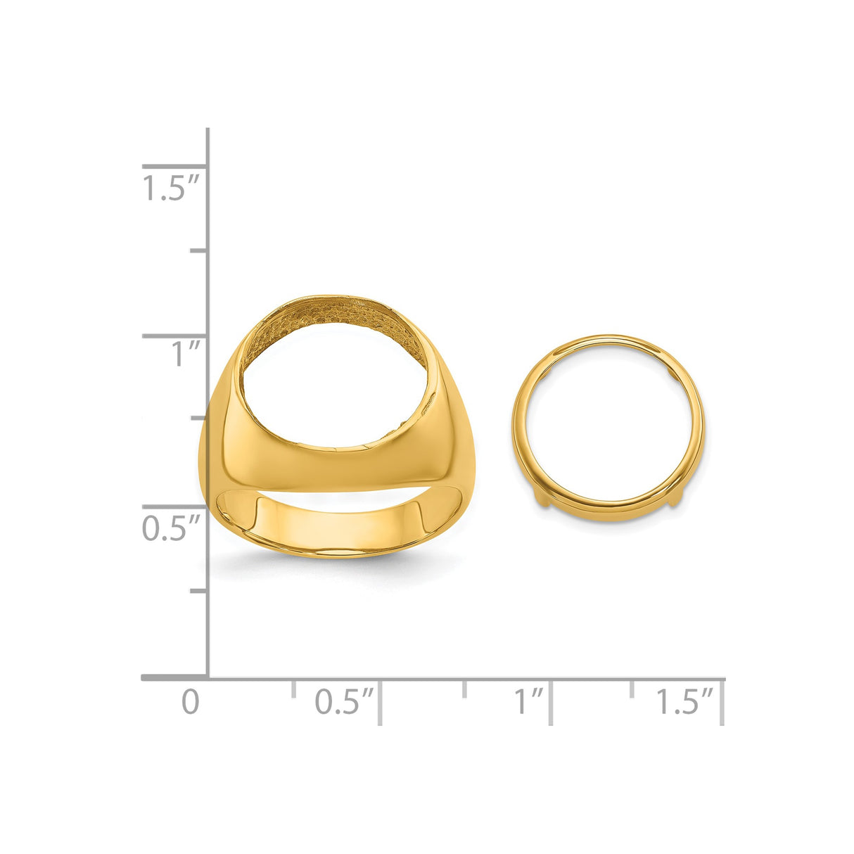 14 mm 14k Yellow Gold coin bezel for 14 mm Coin — size reference (ruler)