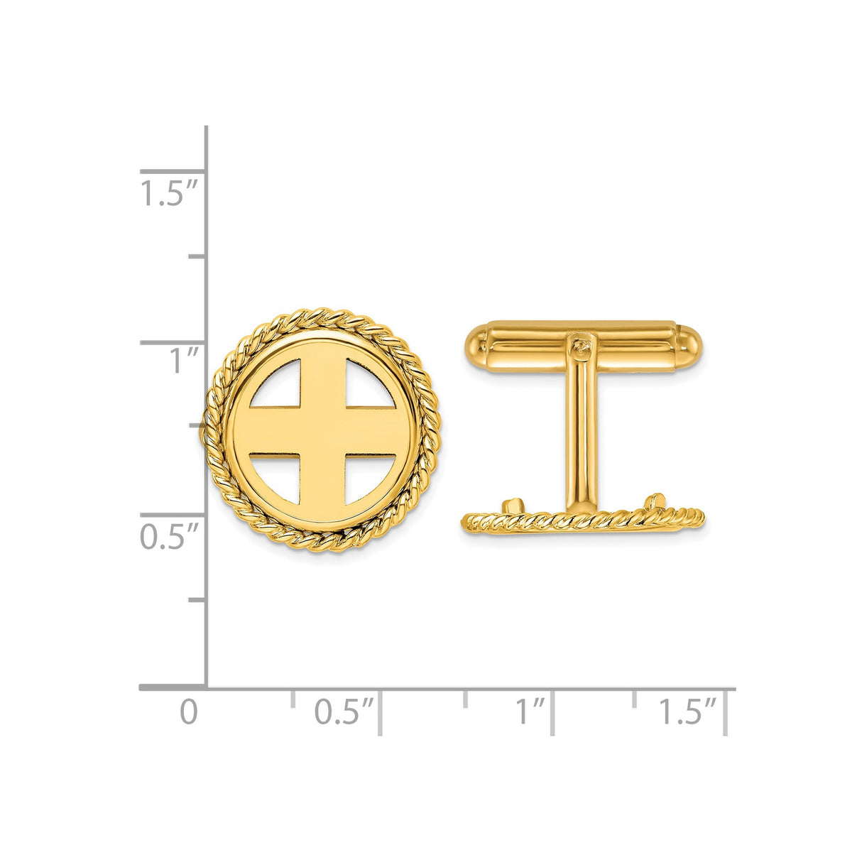 15 mm 14k Yellow Gold coin bezel for 15 mm Coin — size reference (ruler)