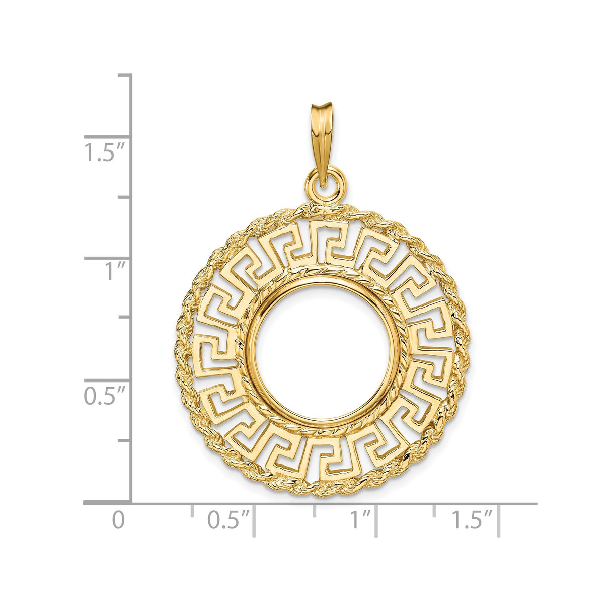 15 mm 14k Yellow Gold coin bezel for 15 mm Coin — size reference (ruler)