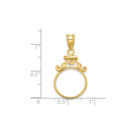 15 mm 14k Yellow Gold coin bezel for 15 mm Coin — size reference (ruler)