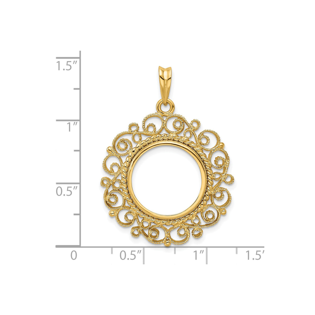 16 mm 14k Yellow Gold coin bezel for 16 mm Coin — size reference (ruler)