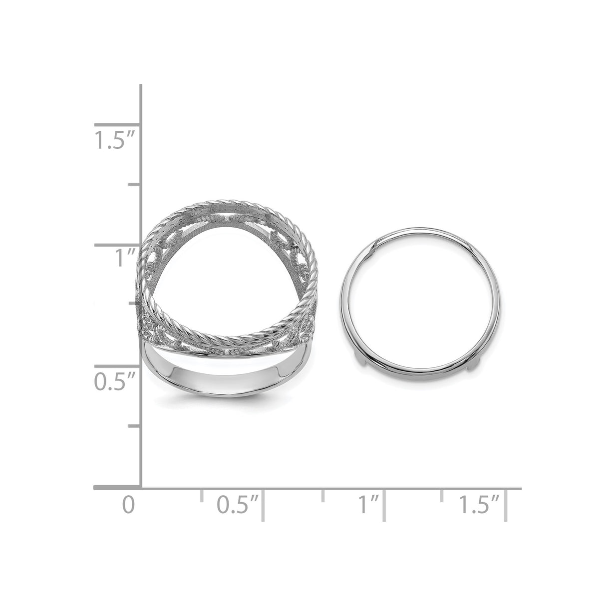 17 mm 14k White Gold coin bezel for 16.5 mm Coin — size reference (ruler)