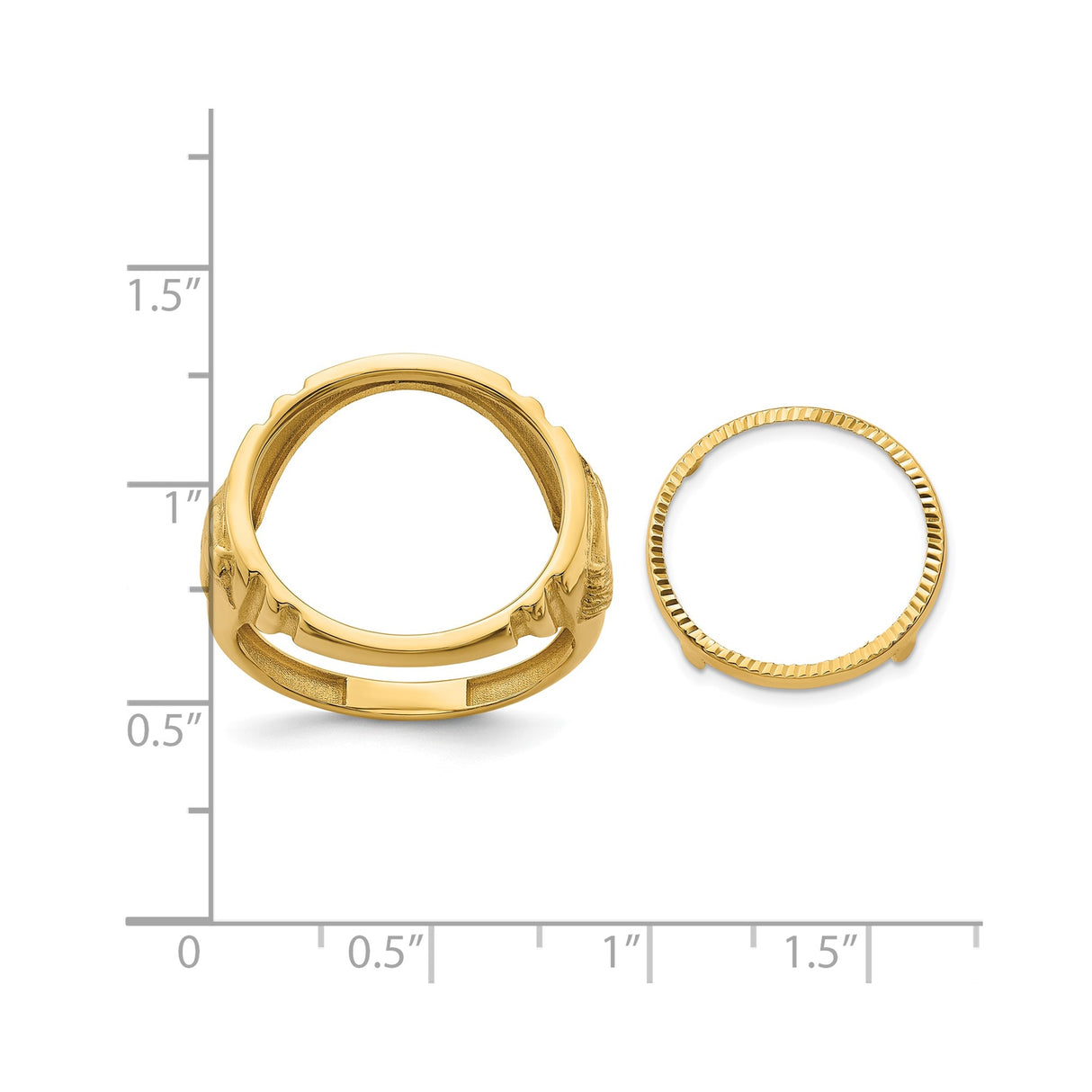 17 mm 14k Yellow Gold coin bezel for 16.5 mm Coin — size reference (ruler)