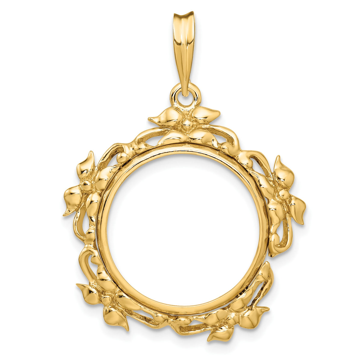 17.8 mm Coin Bezel Pendant Prong Set Flower Blossom in 14k – Gold Coin ...
