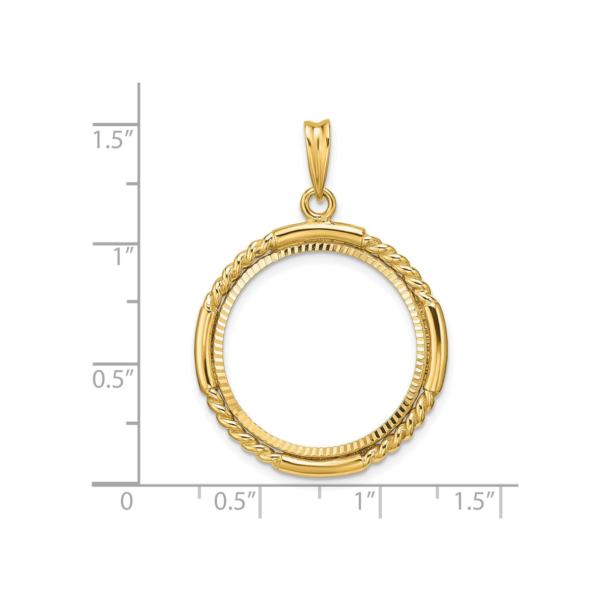 22 mm 14k Yellow Gold coin bezel for 21.6 mm Coin — size reference (ruler)