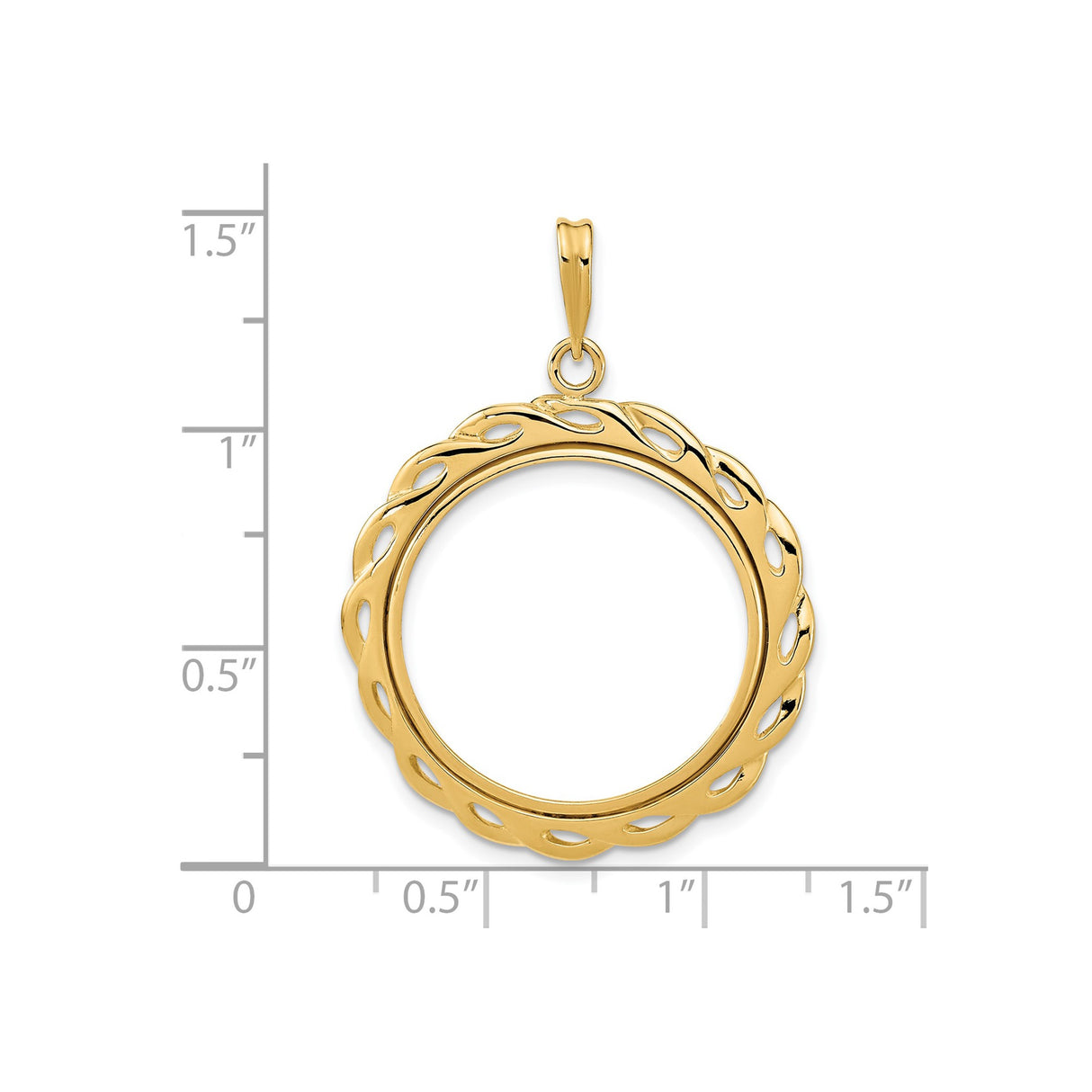 22 mm 14k Yellow Gold coin bezel for 21.6 mm Coin — size reference (ruler)