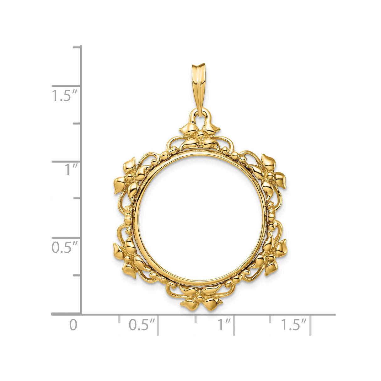 22 mm 14k Yellow Gold coin bezel for 21.6 mm Coin — size reference (ruler)