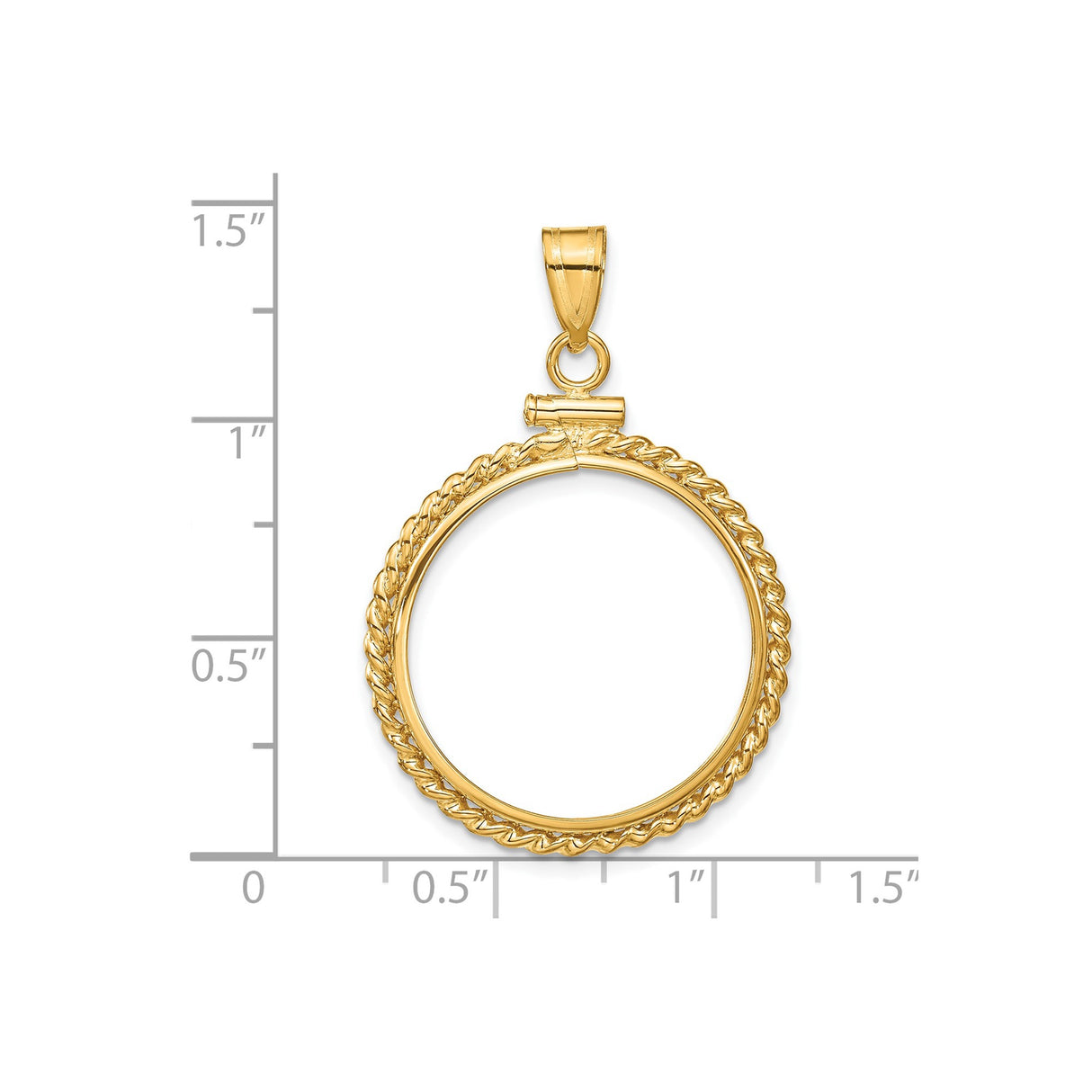 22 mm 14k Yellow Gold coin bezel for 21.6 mm Coin — size reference (ruler)