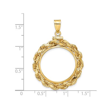22 mm 14k Yellow Gold coin bezel for 21.6 mm Coin — size reference (ruler)