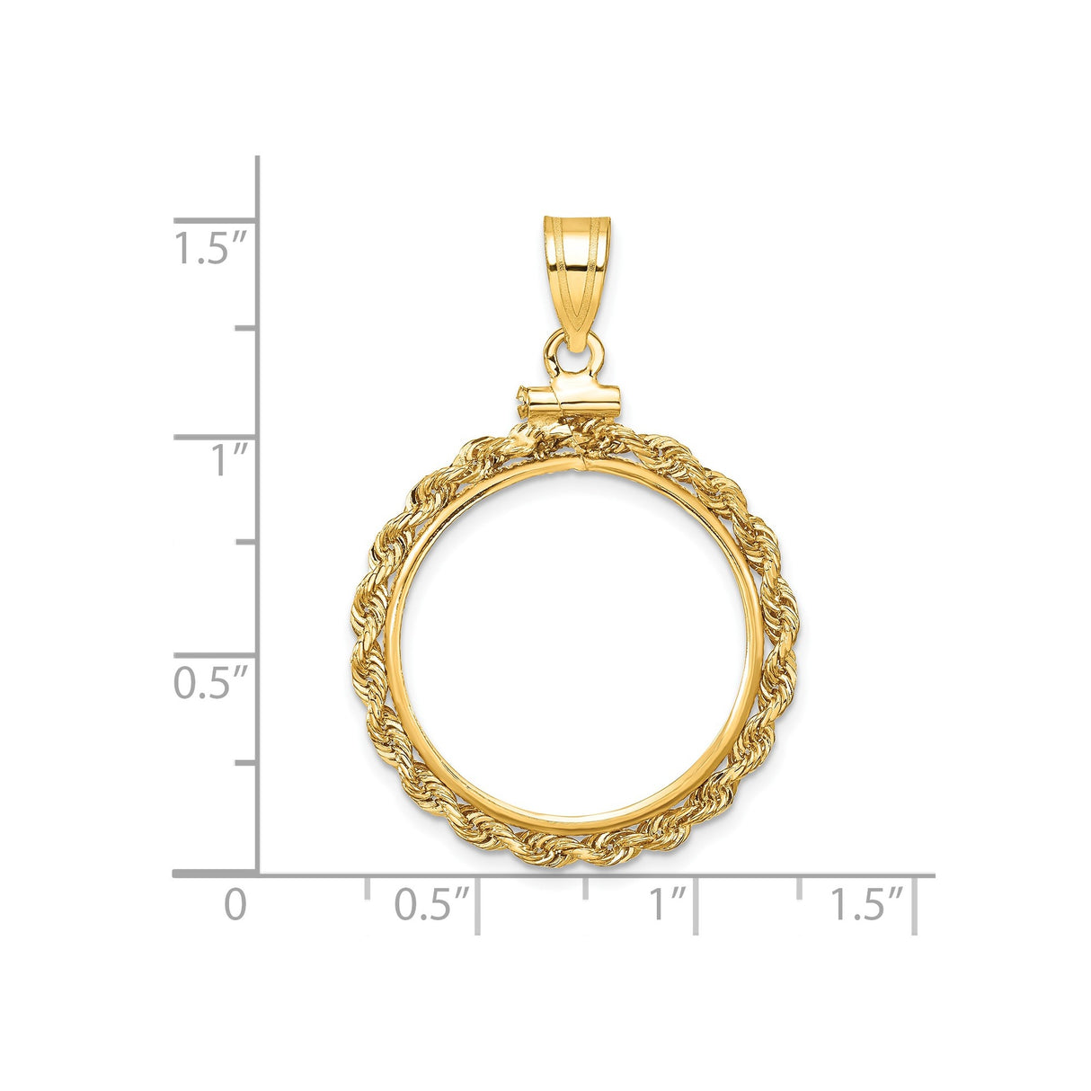 22 mm 14k Yellow Gold coin bezel for 21.6 mm Coin — size reference (ruler)