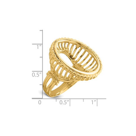 22 mm 14k Yellow Gold coin bezel for 21.6 mm Coin — size reference (ruler)