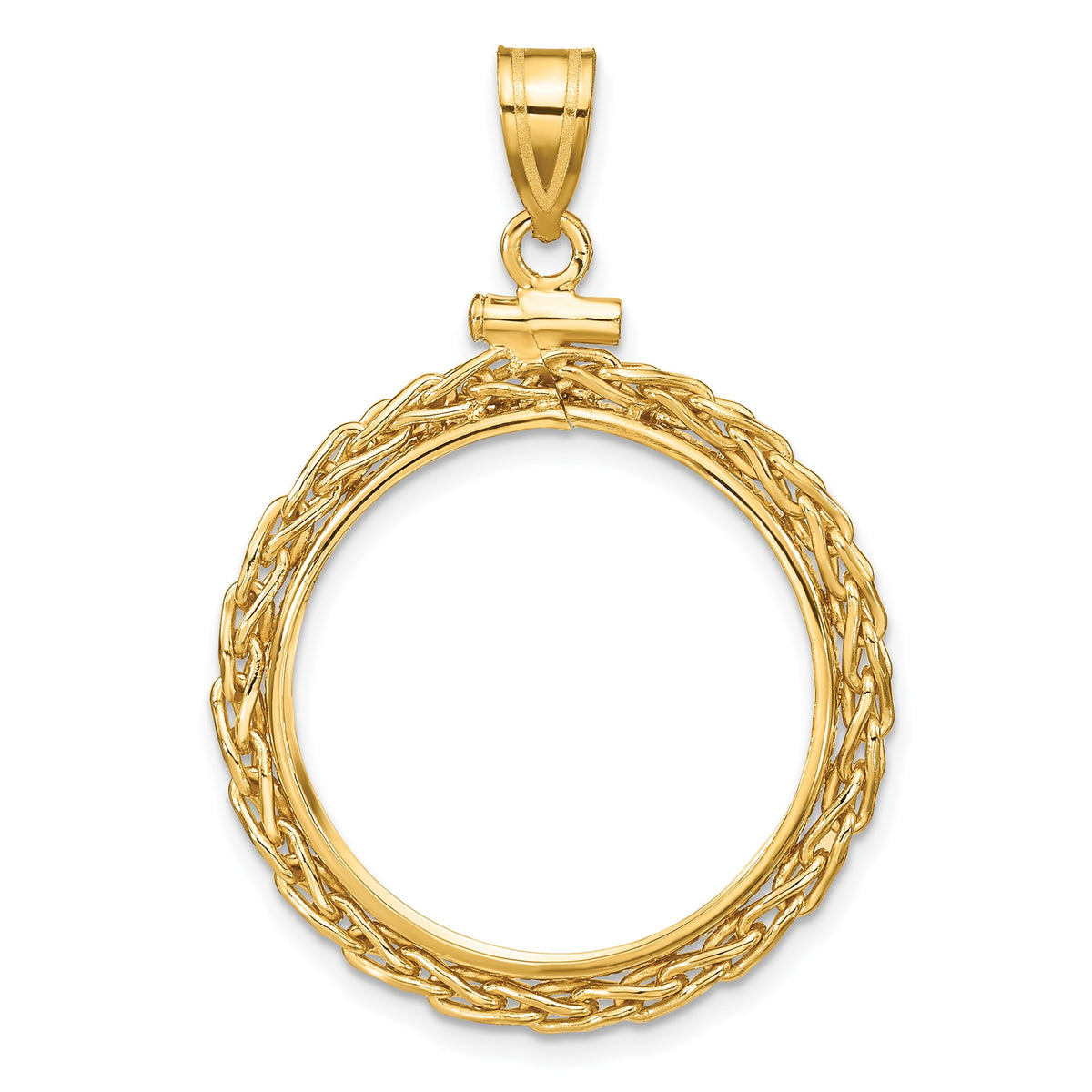 22 mm Coin Bezel Pendant Screw Top Wheat Chain in 14k Yellow – Gold ...