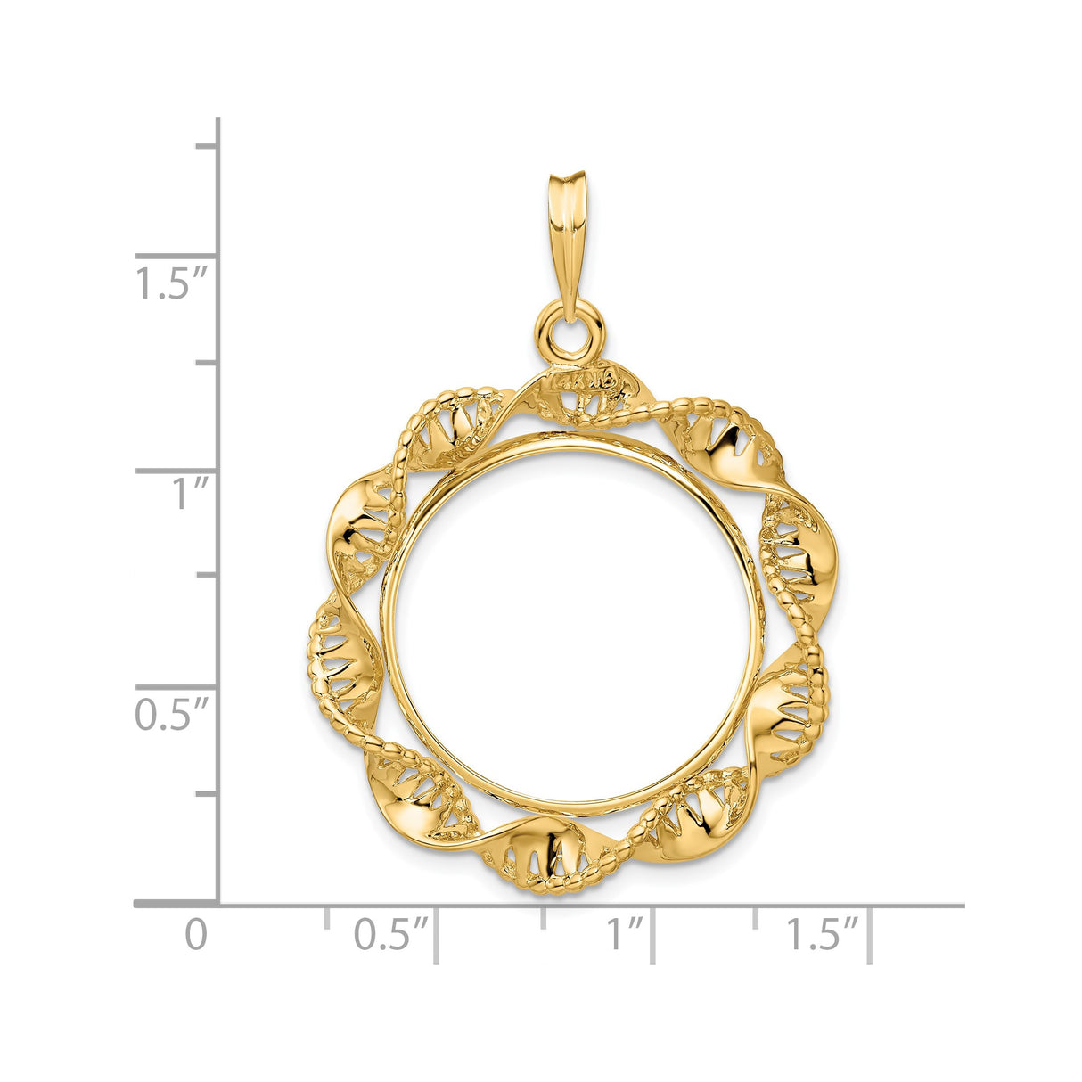 23 mm 14k Yellow Gold coin bezel for 22.6 mm Coin — size reference (ruler)