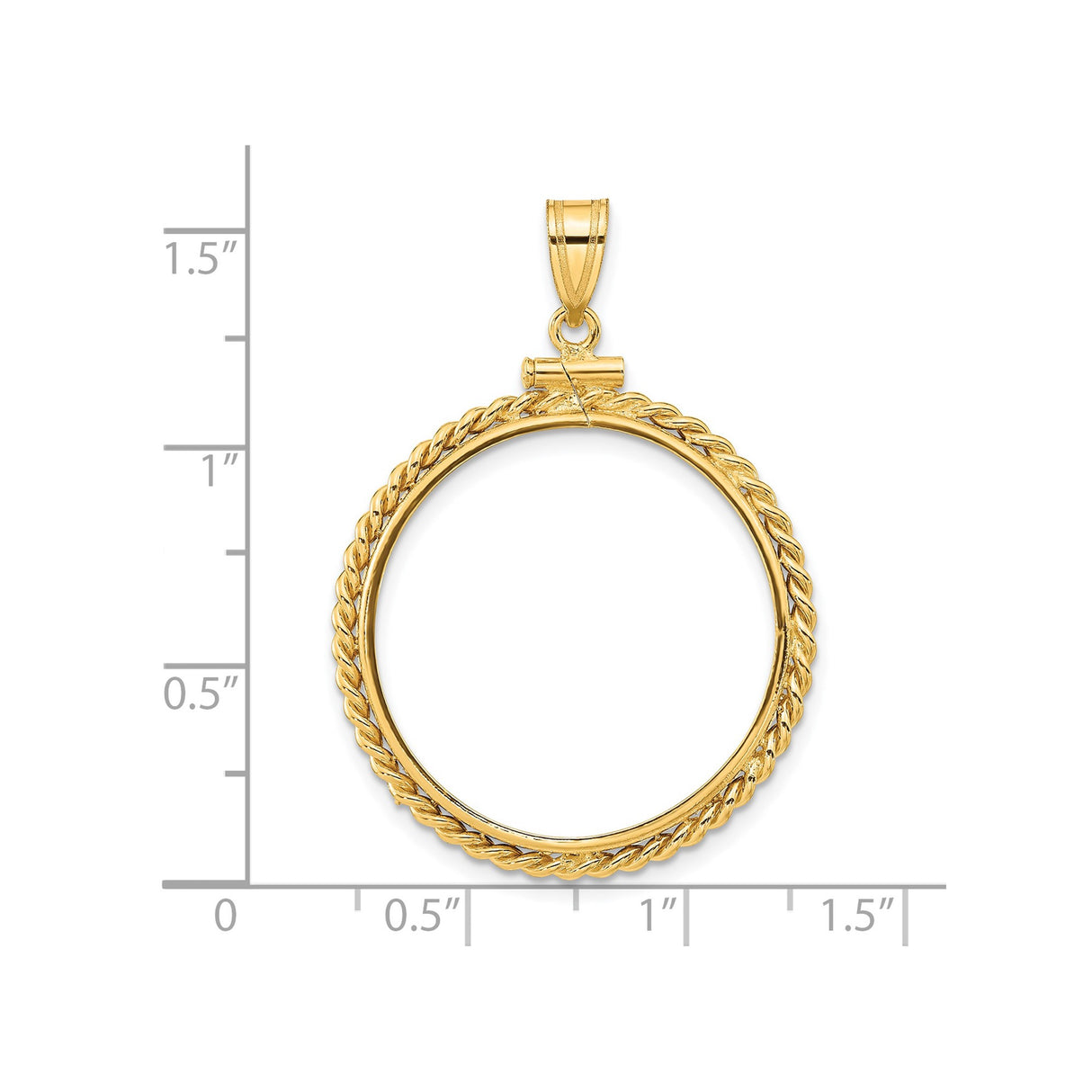 25 mm 14k Yellow Gold coin bezel for 25 mm Coin — size reference (ruler)