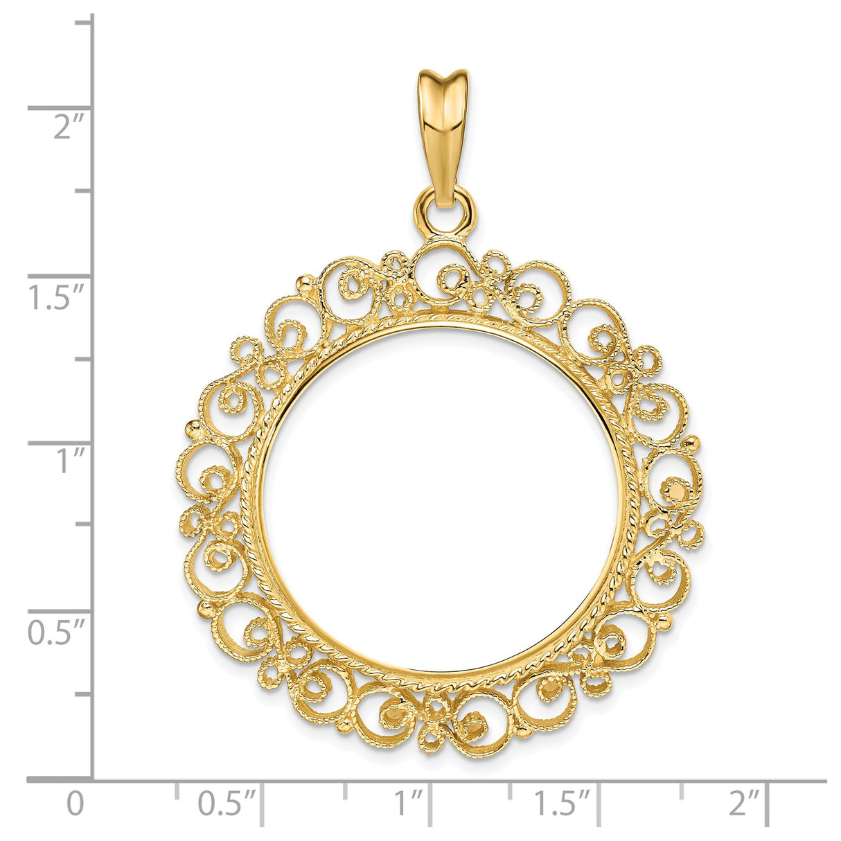 27 mm 14k Yellow Gold coin bezel for 27 mm Coin — size reference (ruler)