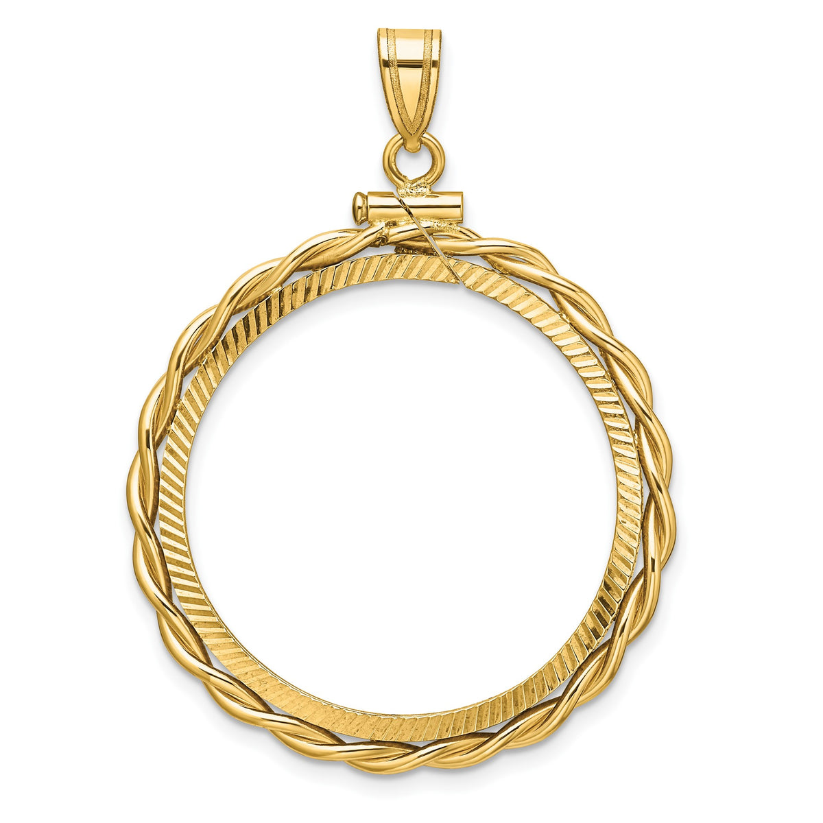 27.5 mm Coin Bezel Pendant Prong Set D/Cut Braided Rope Twist – Gold ...