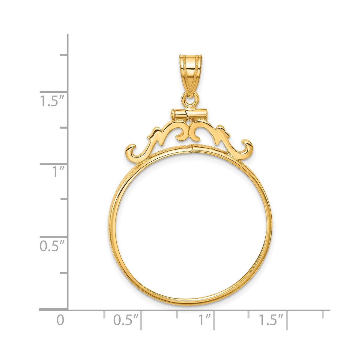 28 mm 14k Yellow Gold coin bezel for 27.5 mm Coin — size reference (ruler)