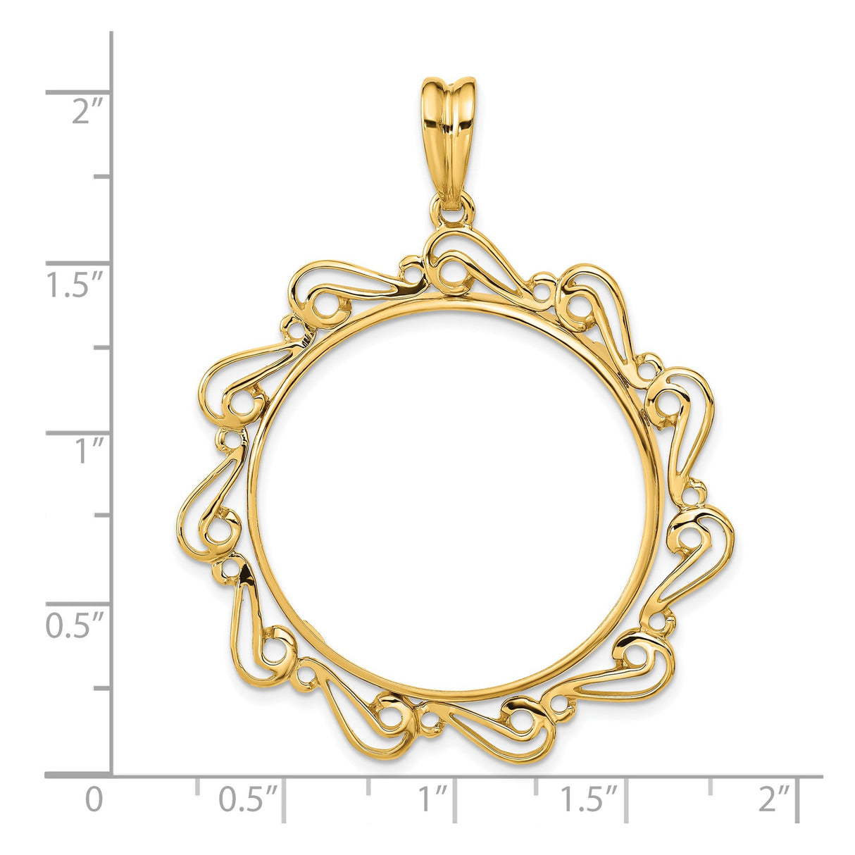 30 mm 14k Yellow Gold coin bezel for 30 mm Coin — size reference (ruler)