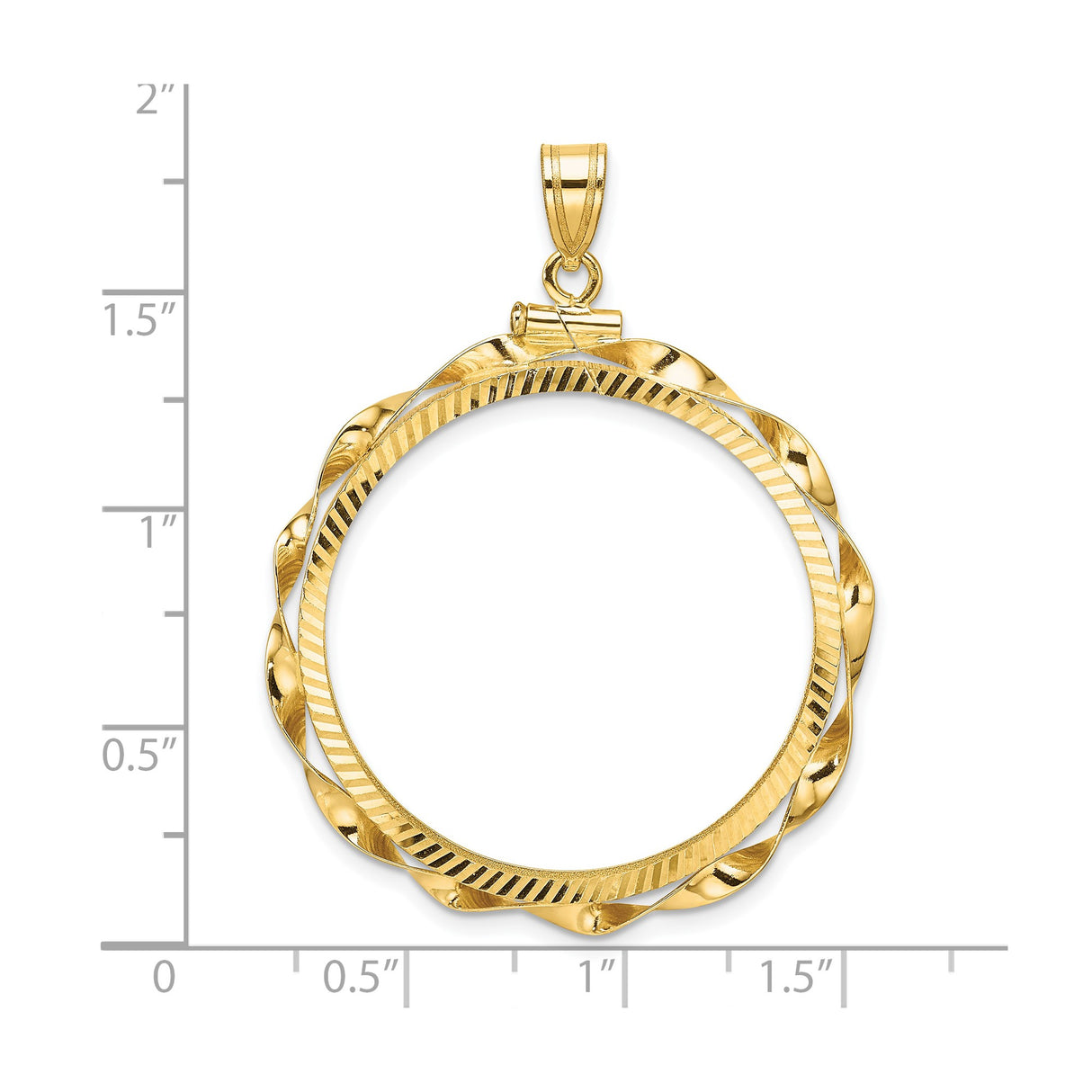 30 mm 14k Yellow Gold coin bezel for 30 mm Coin — size reference (ruler)