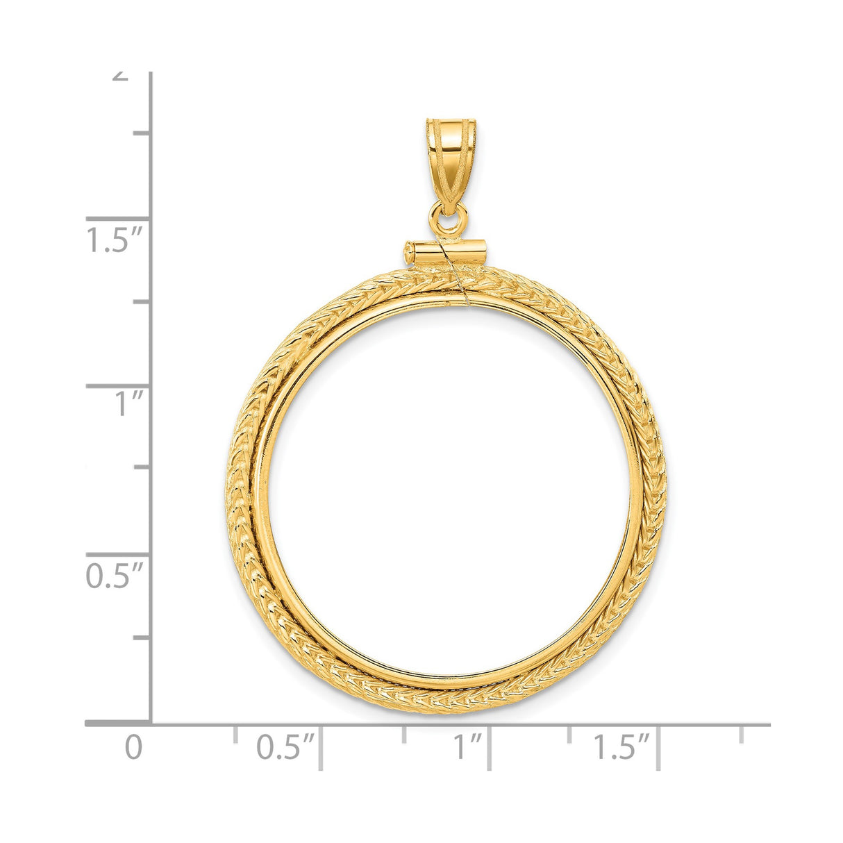 30 mm 14k Yellow Gold coin bezel for 30 mm Coin — size reference (ruler)