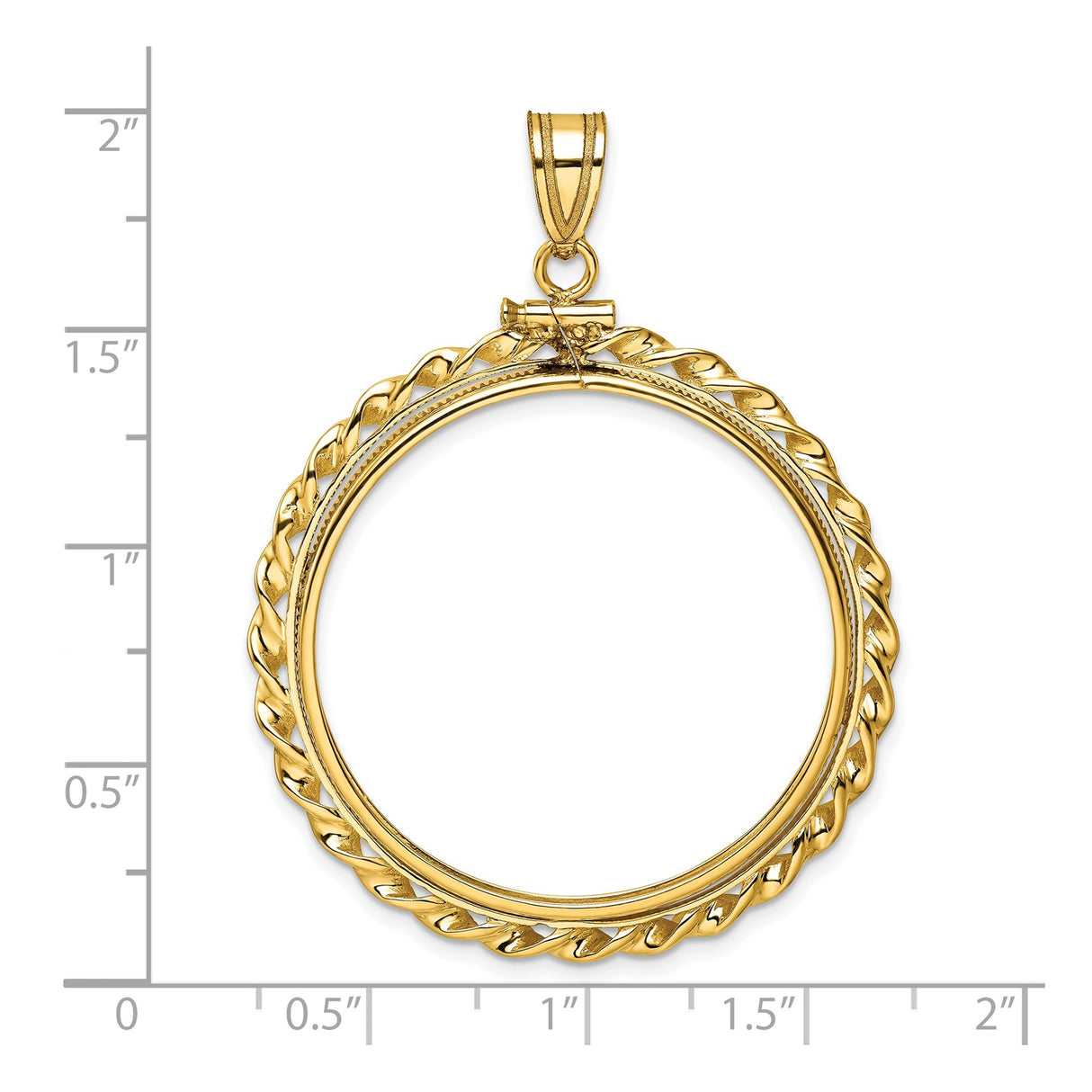 32 mm 14k Yellow Gold coin bezel for 32 mm Coin — size reference (ruler)