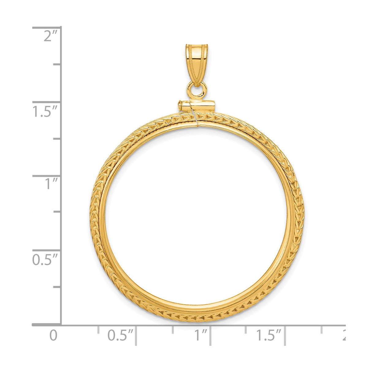 33 mm 14k Yellow Gold coin bezel for 32.7 mm Coin — size reference (ruler)